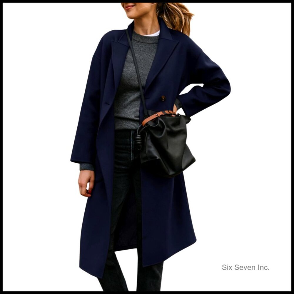 Polyester Pea Coat Double-Breasted Lapel Collar Winter Outerwear Jacket